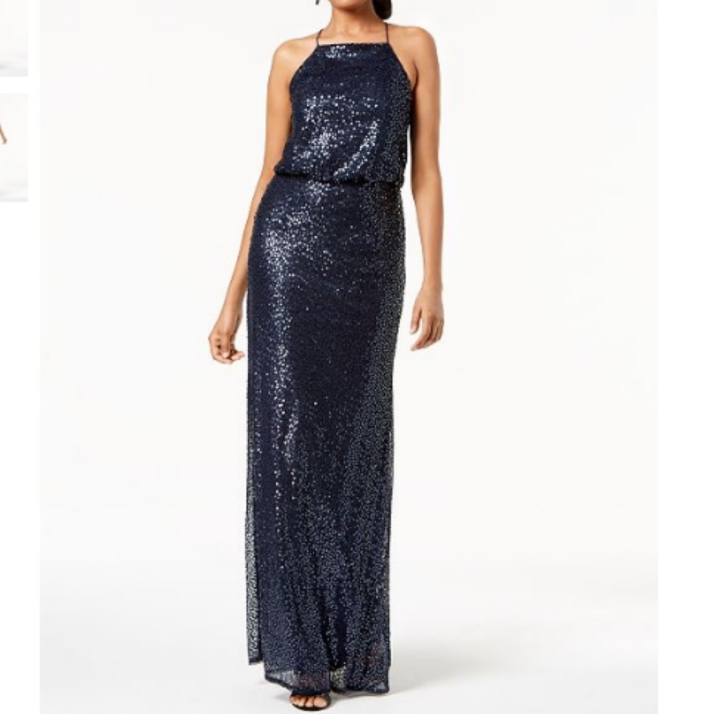 Adrianna Papell: Sequined Blouson Halter Gown